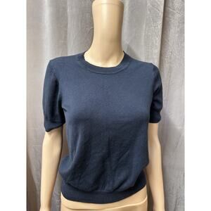 J Crew Blue Knit Short Sleeve Top Navy Blue SZ S